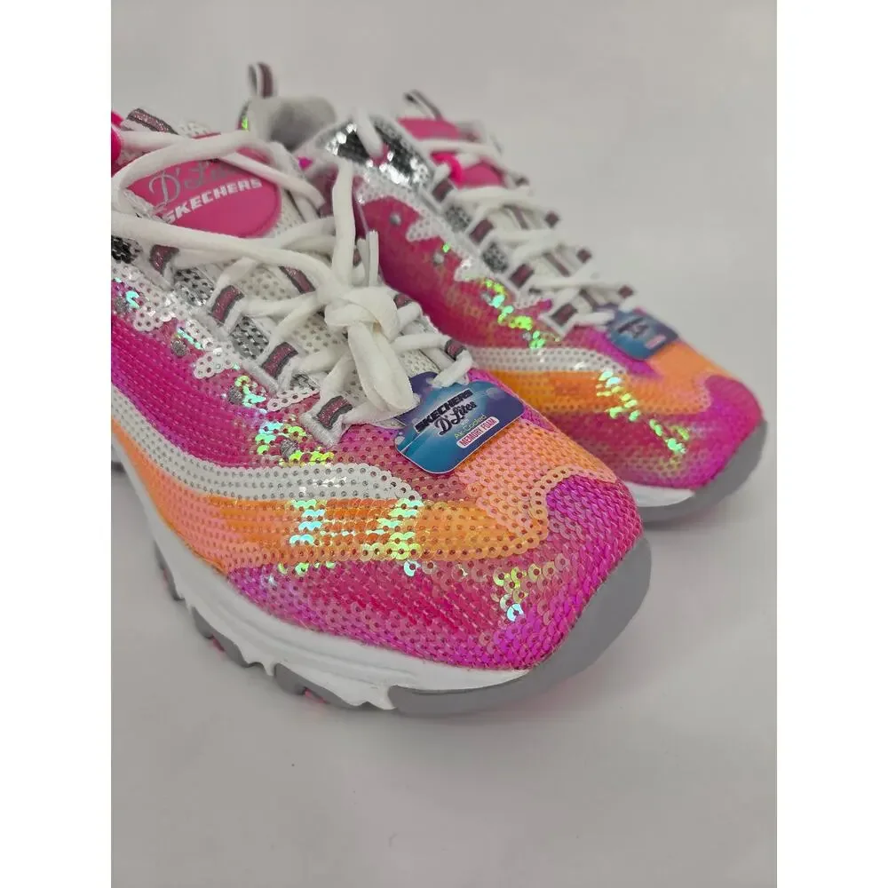 Sketchers D'Lites Made to Shine Pink Sequin Holo Sneaker 90s Vibe NEW Women's 10 - Picture 4 of 13